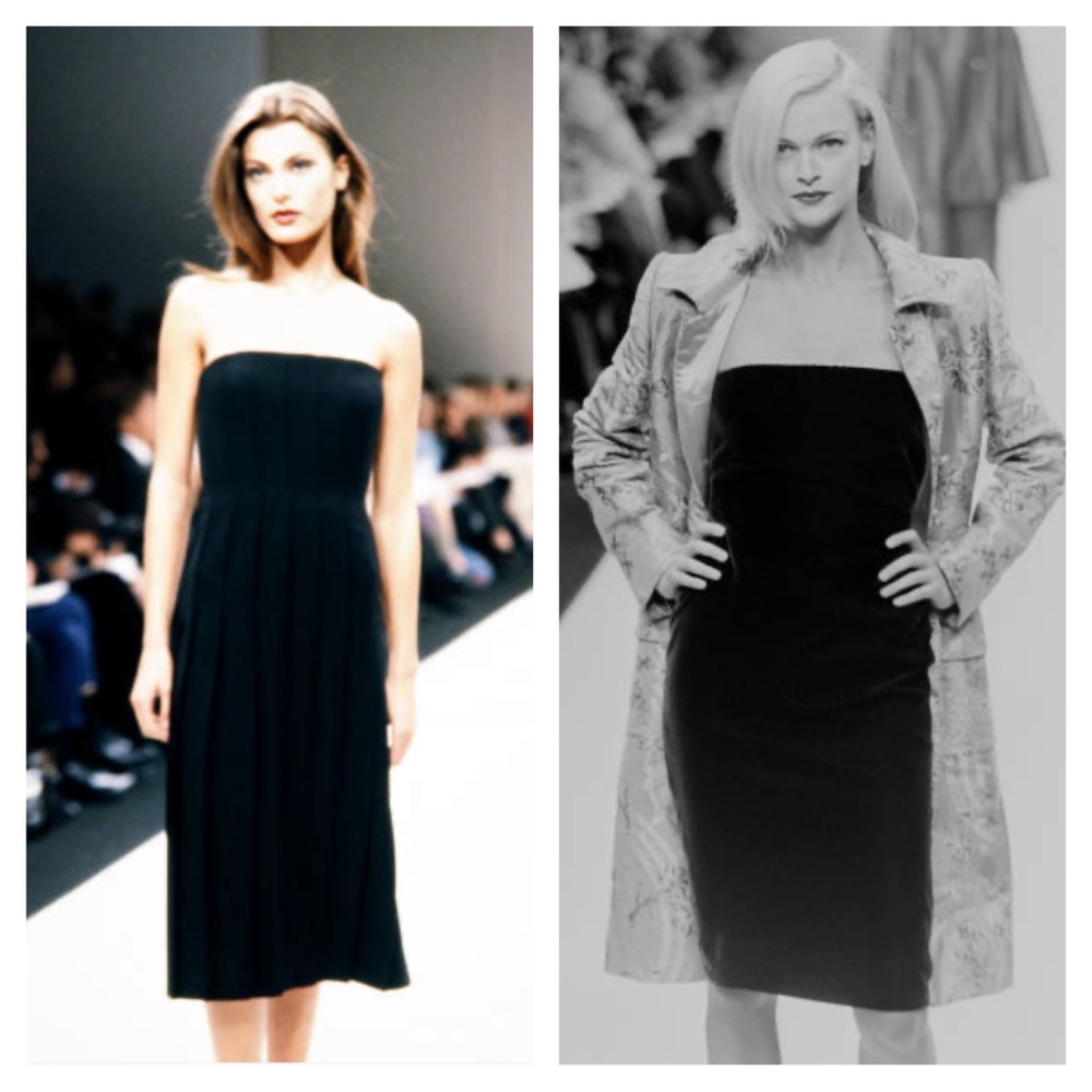 Bill Blass Fall 1998 black strapless dress